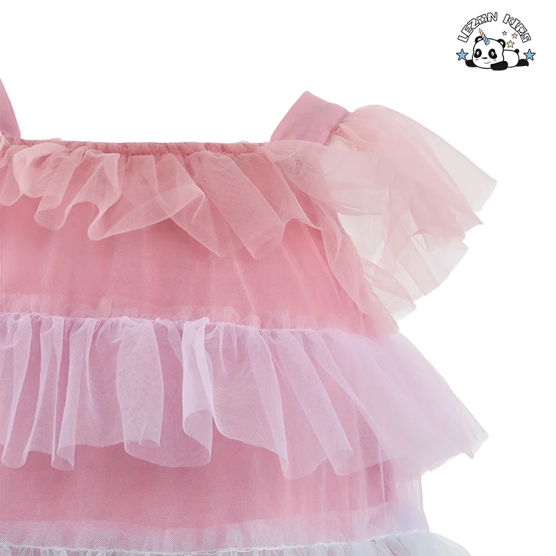 LEZONKIDS - Vestido de princesa arco-íris personalizável de linha A com gola quadrada para meninas, vestido de festa infantil com camadas de tule